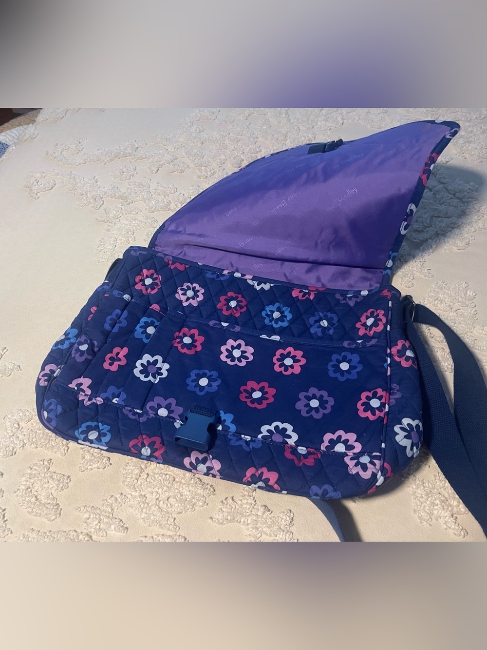Vera Bradley Navy Floral Quilted Crossbody with Purple Lining